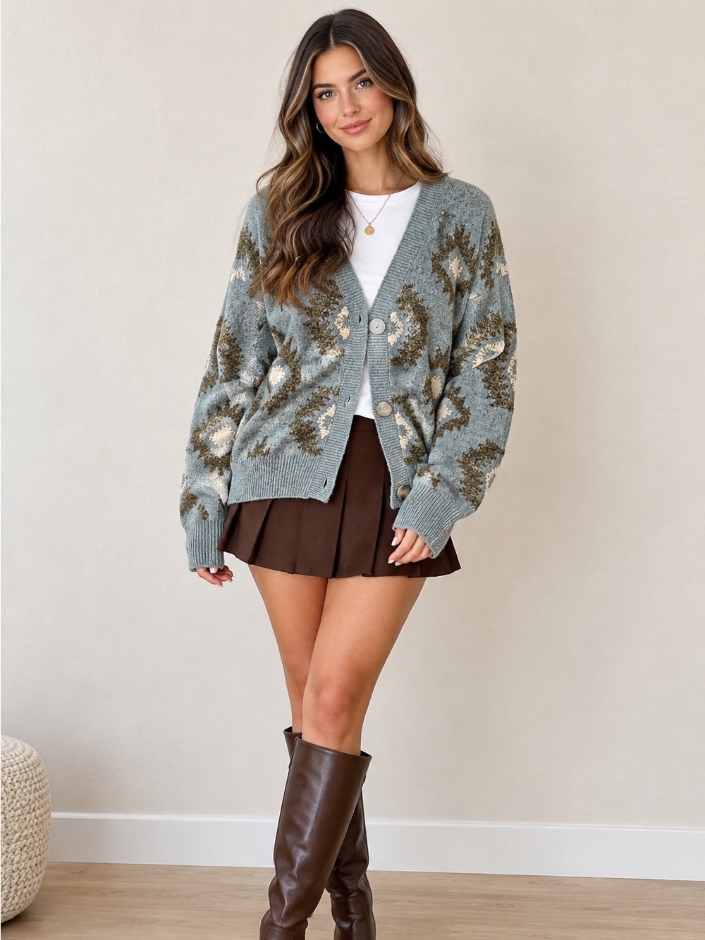 Mystree Light Blue and Heathered Gray Marled Crewneck Sweater